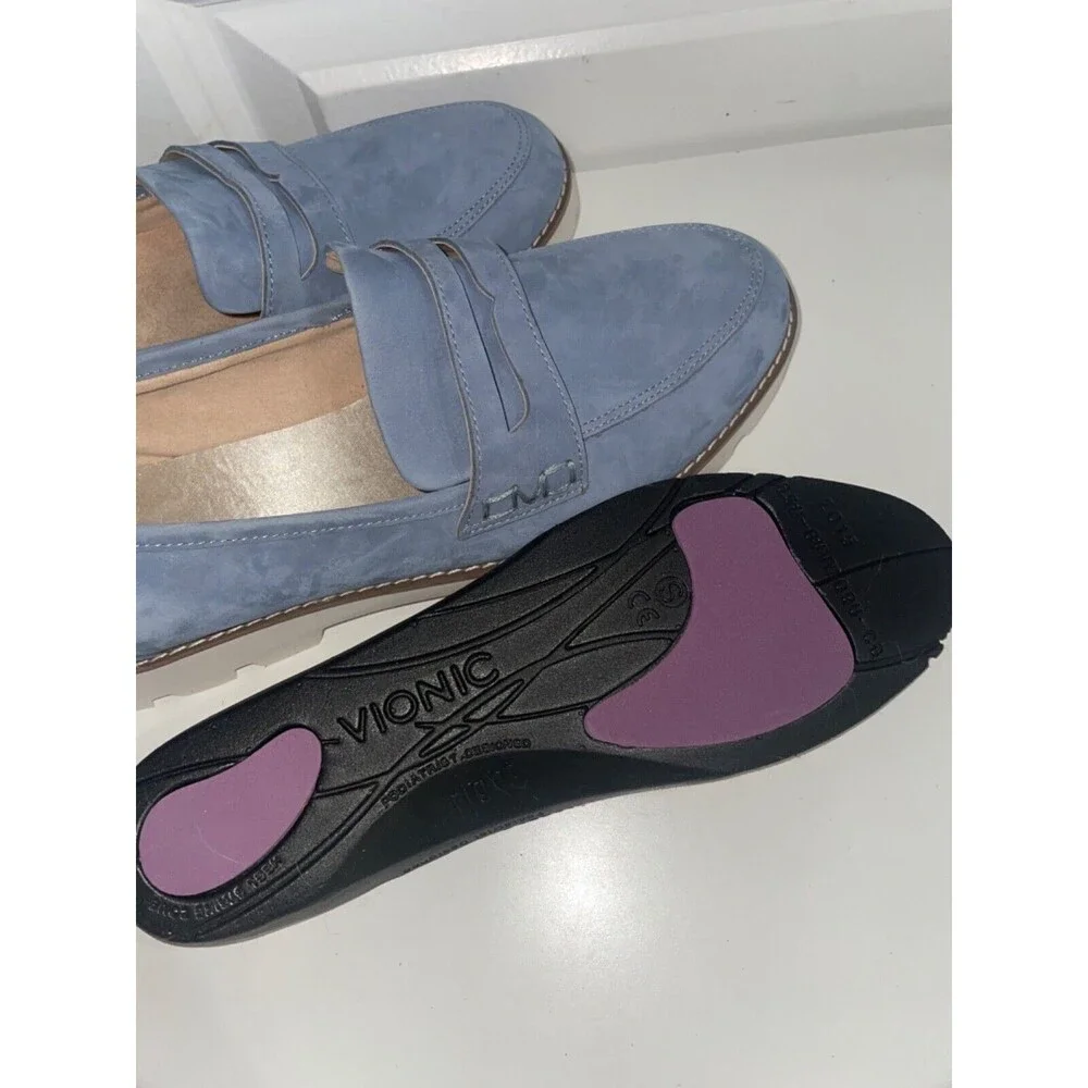 Vionic Light Blue Suede Penny Loafers - Picture 11 of 12